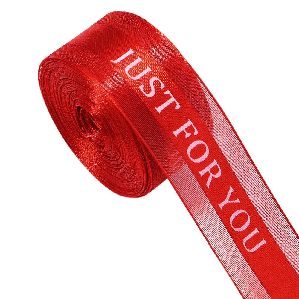 "Just For You" Organza Ribbon 10 Yards – Gift & Wedding Décor Decorative Organza Ribbon PLUSH Red 2.5cm 10yards