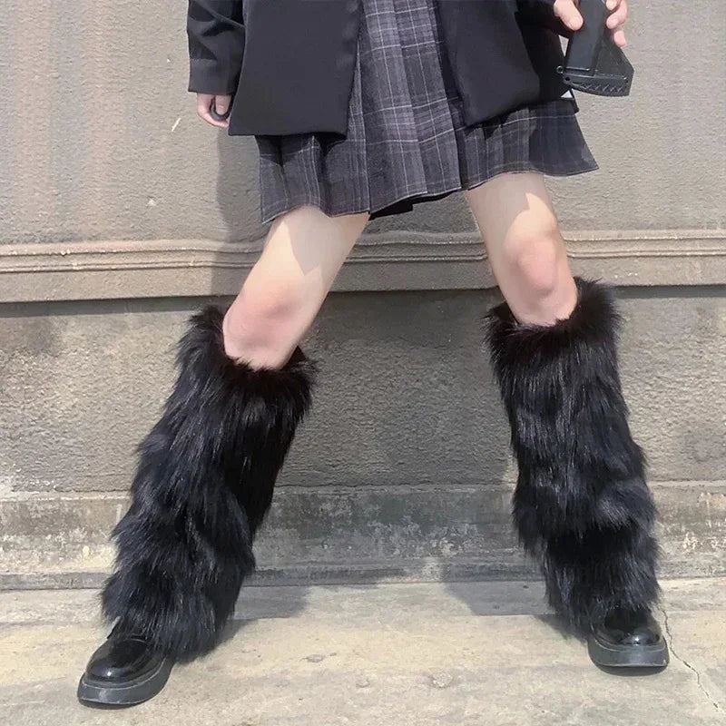 Y2K Faux Fur Leg Warmers & Boot Cuffs for Women – Winter Faux Fur Leg Warmers PLUSH Style B One Size