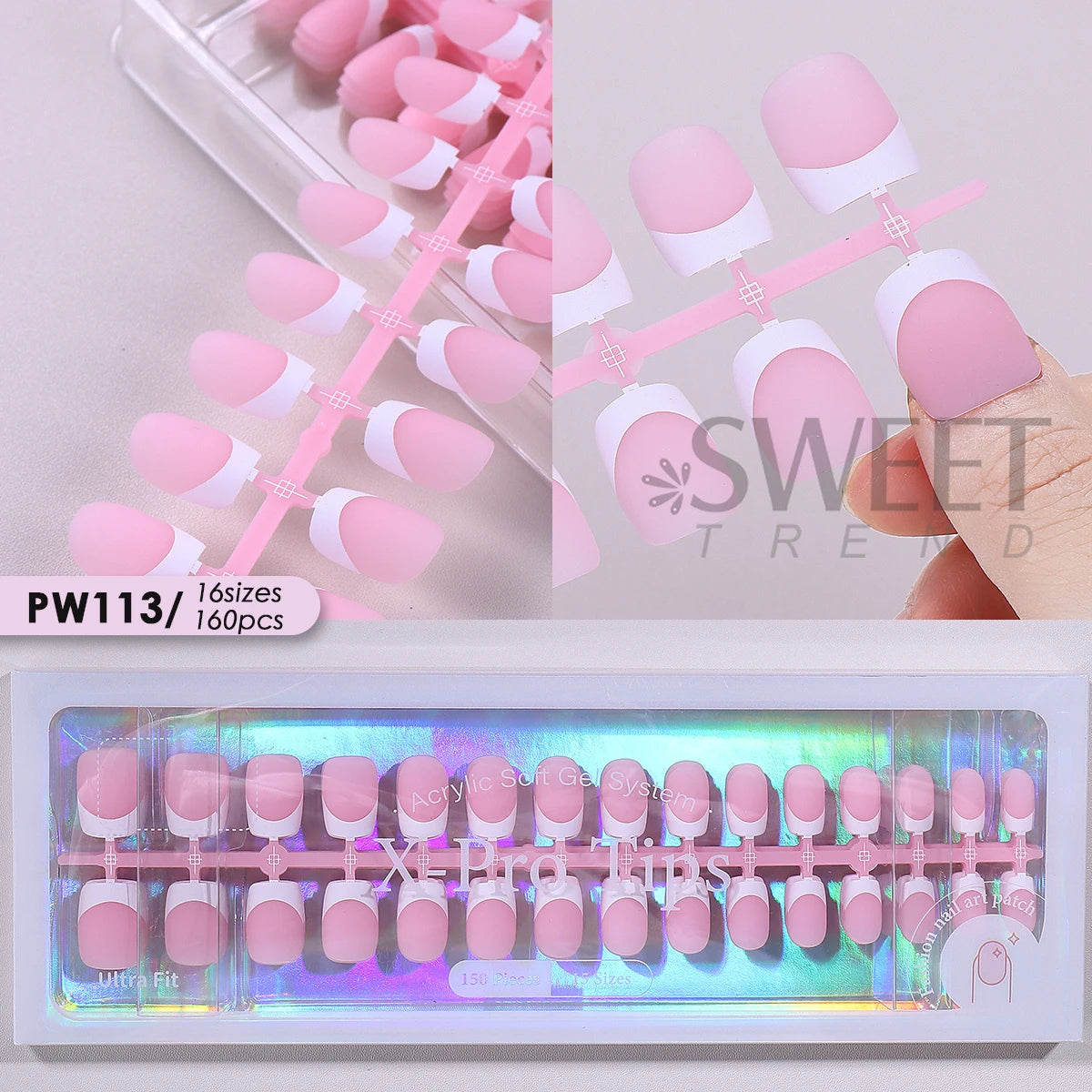 150/160pcs Matte Press On Nails Nude Pink French Tips Press On Nail Tips PLUSH PW113