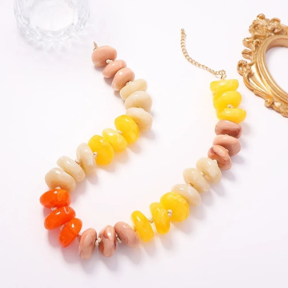 Resin Disc Bead Choker – Boho Dopamine Statement Necklace Beaded Choker Necklace PLUSH
