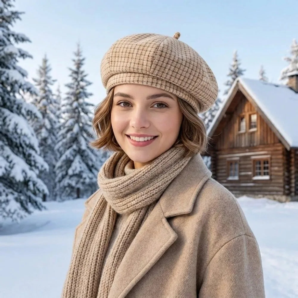Women's Plaid Newsboy Beret Hat – Adjustable Japanese Style Newsboy Beret Hat PLUSH