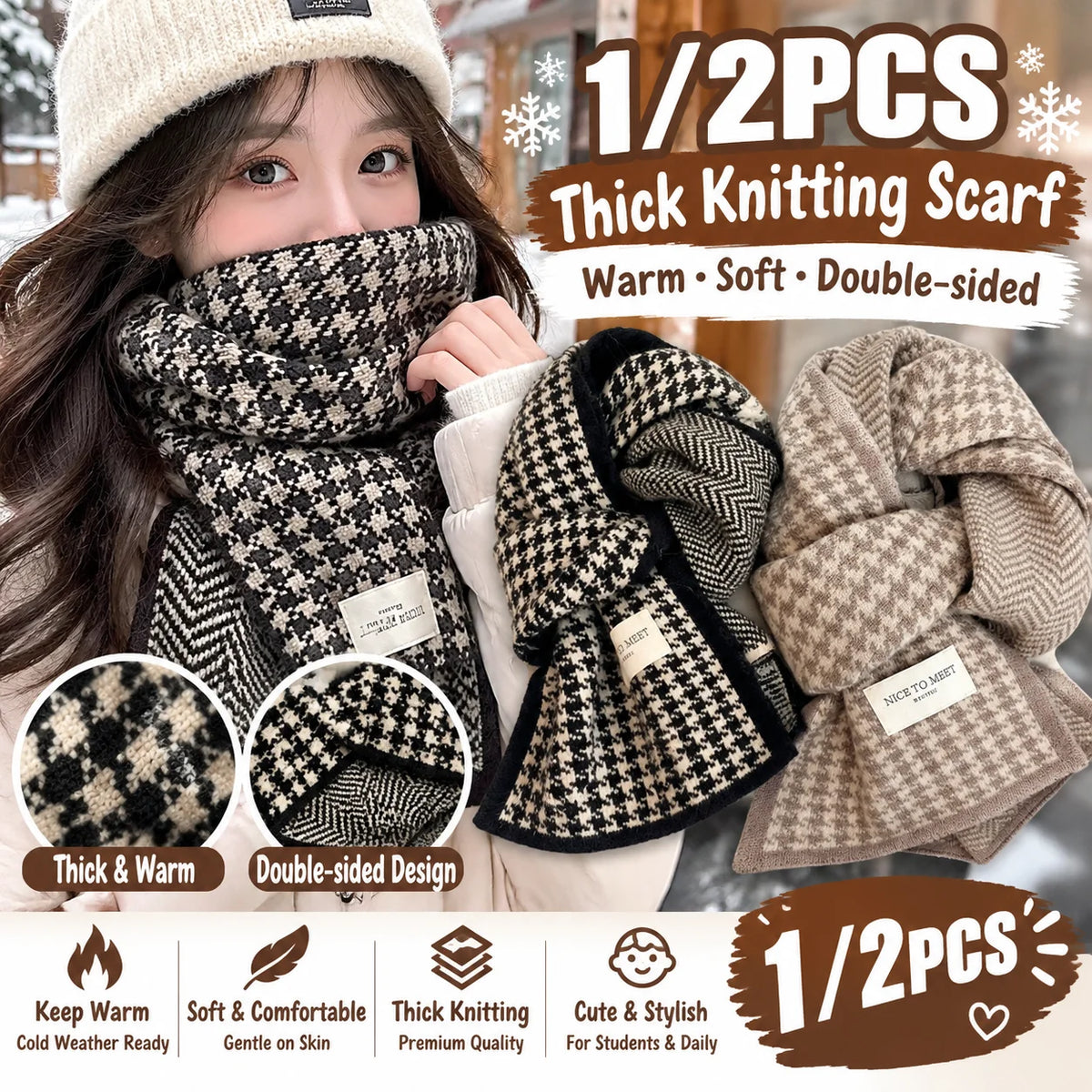 Women's Thickened Double-Sided Knit Scarf Set – Warm Winter Knit Scarf Set PLUSH