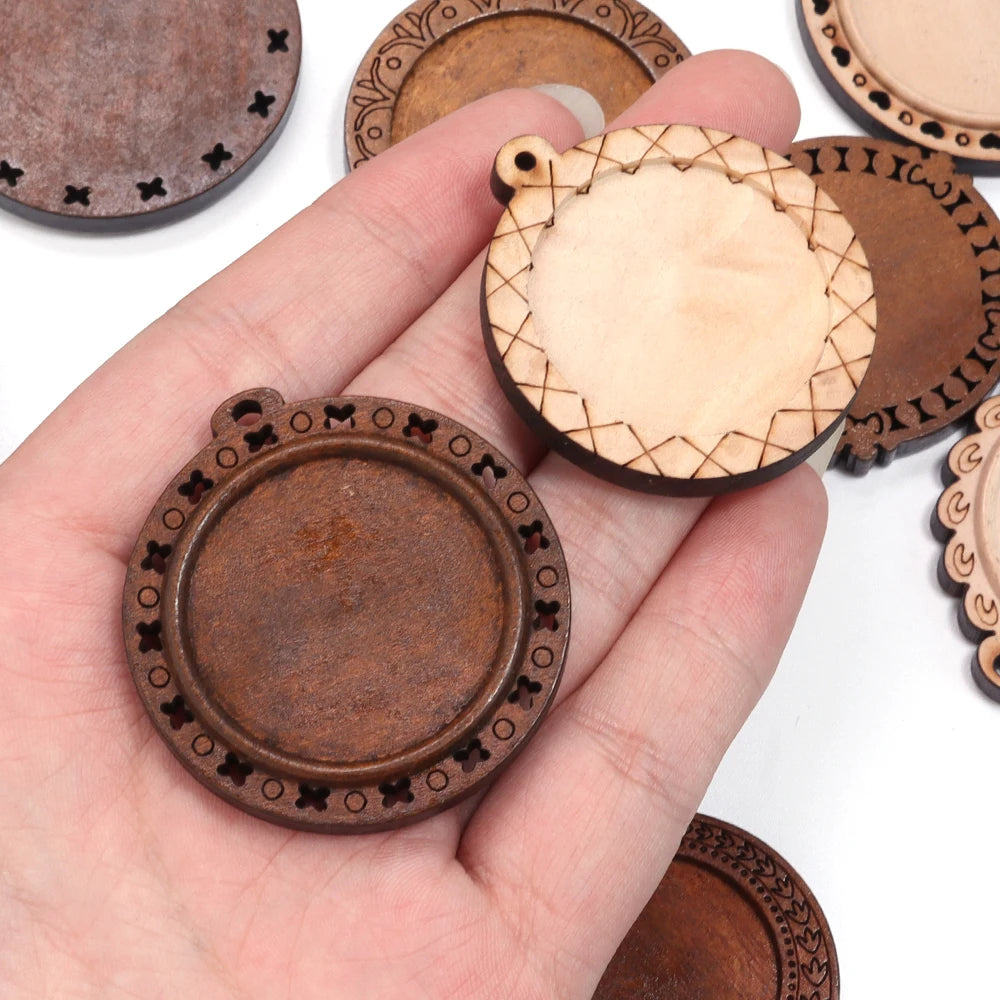 5pcs Round Wood Cabochon Pendant Trays 25/30mm – DIY Jewelry Pendant Base Tray PLUSH