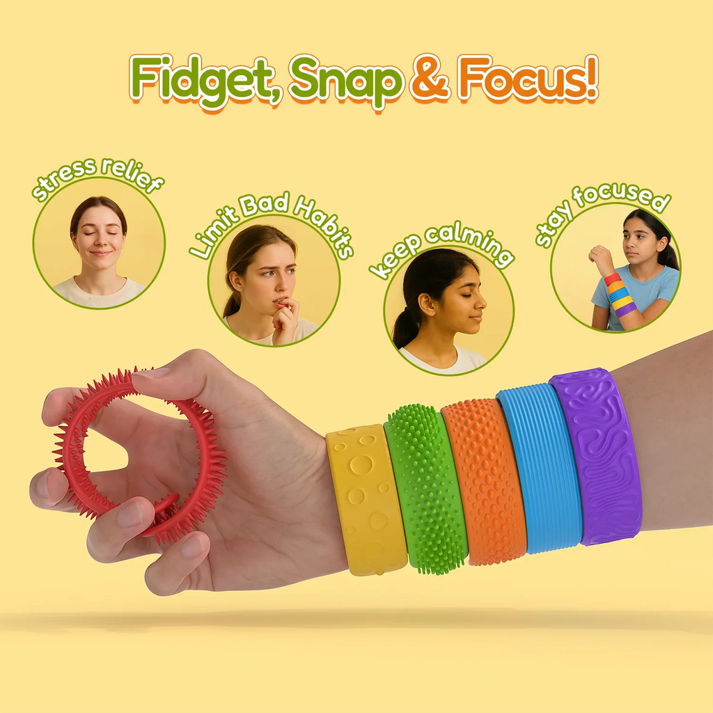 Textured Silicone Fidget Slap Bracelets – 6-Pack Sensory Toys Fidget Sensory Bracelet PLUSH