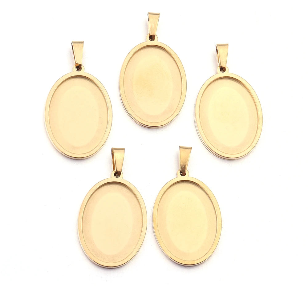 Stainless Steel Oval Bezel Pendant Trays | Cabochon Setting 2-5pcs Pendant Bezel Tray PLUSH Gold 18x25mm 5pcs