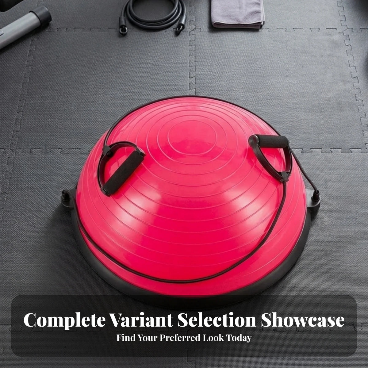 Half-Dome Balance Ball with Resistance Cords | 58cm Anti-Skid Balance Trainer PLUSH