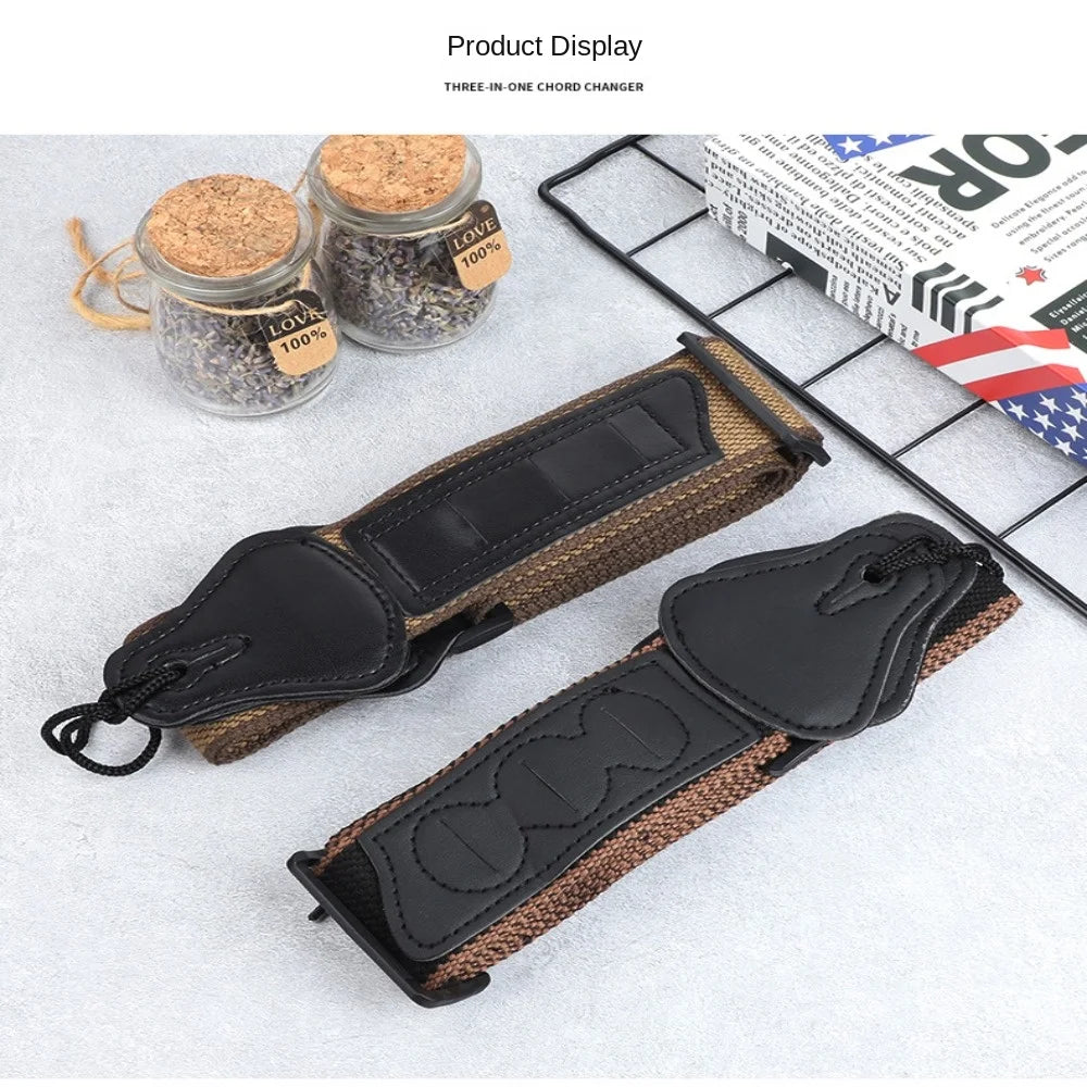 Adjustable Cotton Guitar Strap with Pick Bag – Brown & Black Guitar Strap PLUSH