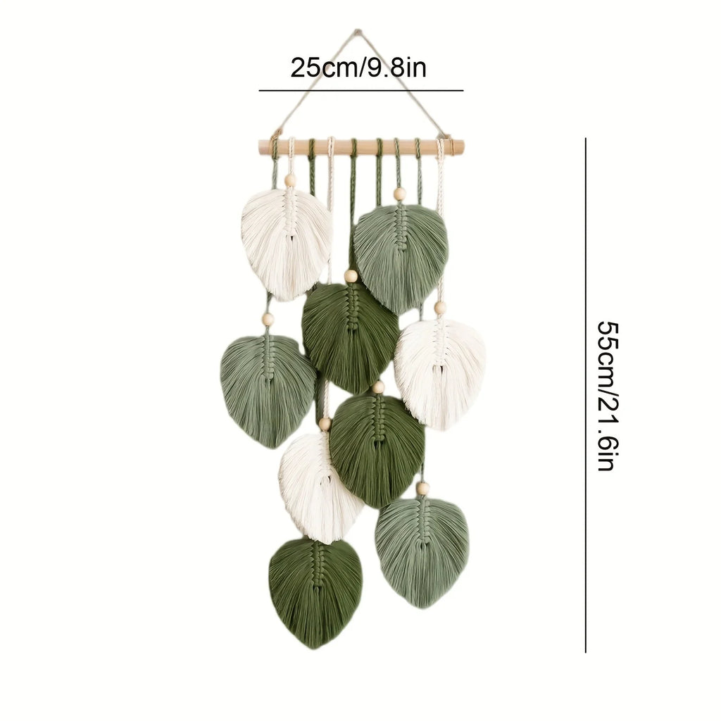 Bohemian Handwoven Wall Tapestry – Green Leaf Design Wall Hanging Tapestry PLUSH As The Picture Shows