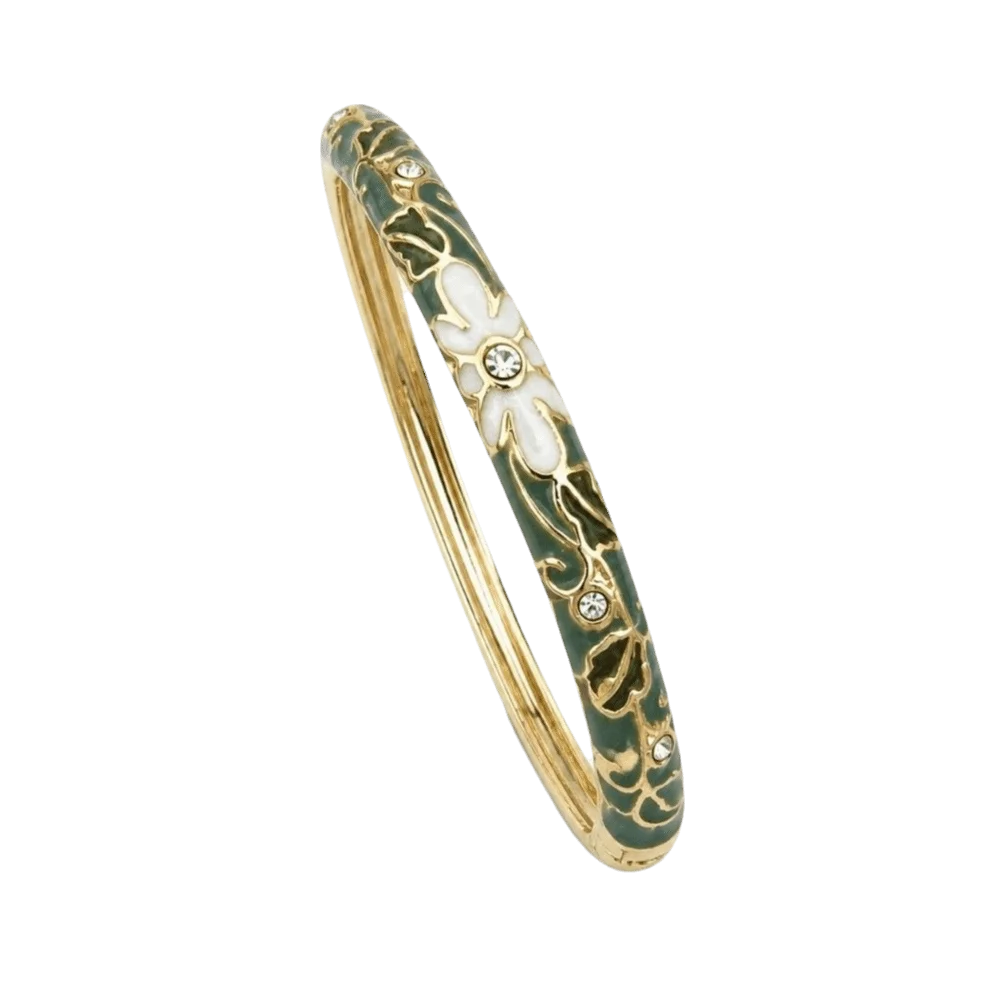 Vintage Cloisonne Enamel Open Cuff Bangle Bracelet for Women Enamel Cuff Bangle PLUSH Green