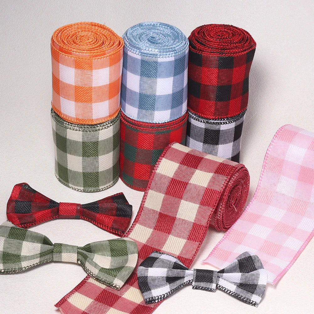 3 Yards Plaid Linen Ribbon for DIY Gift Wrapping & Bows Craft Ribbon PLUSH
