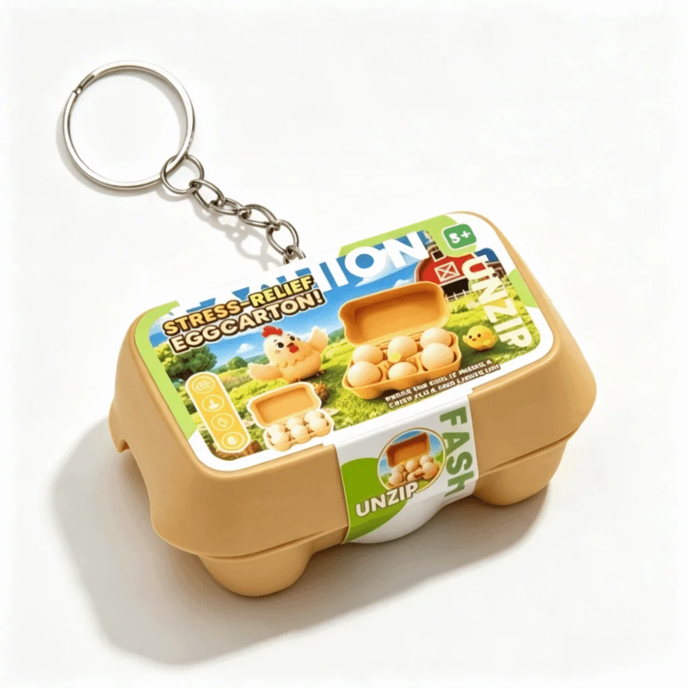 Egg Shape Button Clicker Keychain – Minimalist Beige Novelty Novelty Clicker Keychain PLUSH Egg Button Keychain