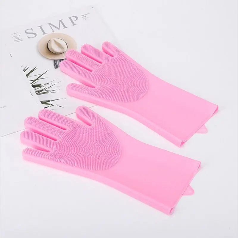 Silicone Pet Bathing Gloves – Dog & Cat Massage Brush Pet Grooming Glove PLUSH Pink a pair