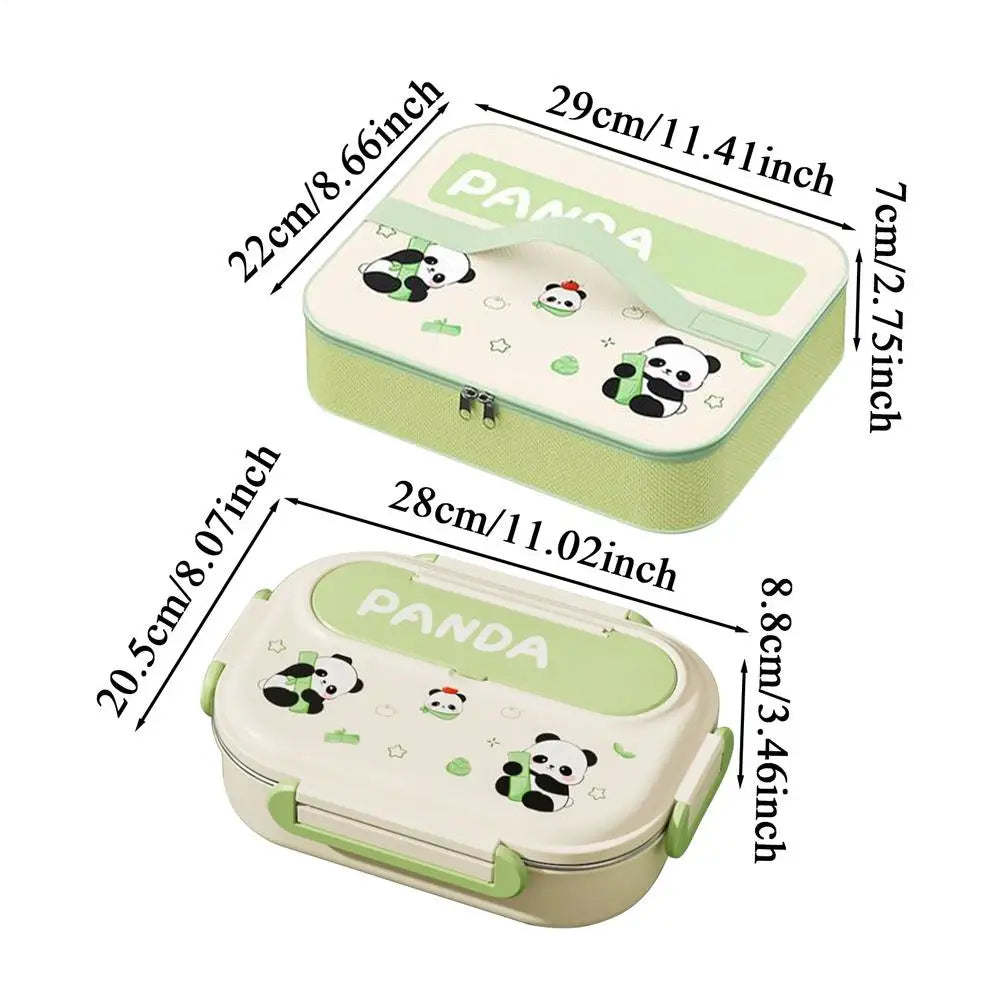 Stainless Steel Divided Lunch Box Set With Bowl & Cutlery Divided Lunch Box Set PLUSH panda