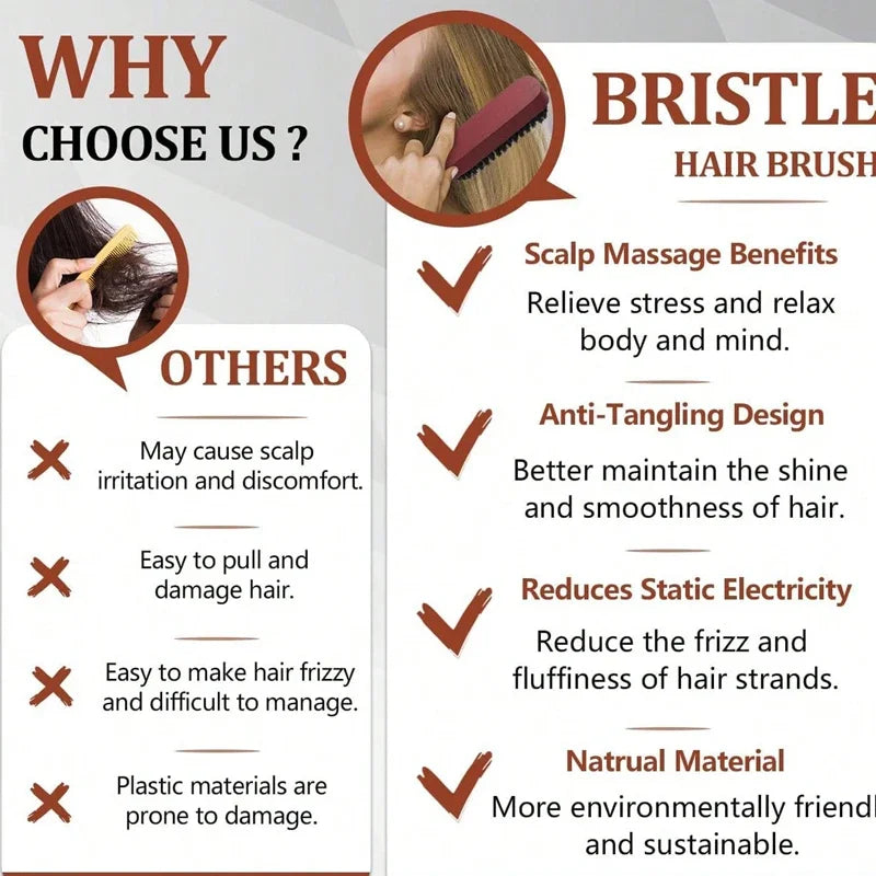 Wooden Handle Bristle Hair Brush Set – All Hair Types Hair Brush Set PLUSH