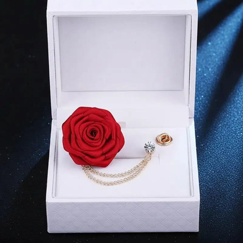 Handmade Groom Lapel Pin Cloth Rose Wedding Brooch & Tassel Wedding Lapel Pin PLUSH