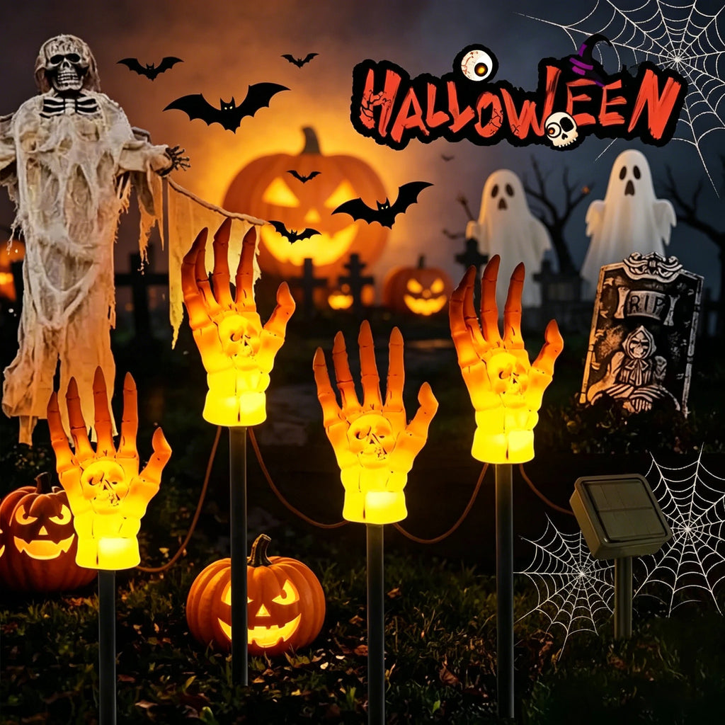 Halloween Skeleton Skull Solar Pathway Lights – LED Flickering Solar Pathway Lights PLUSH