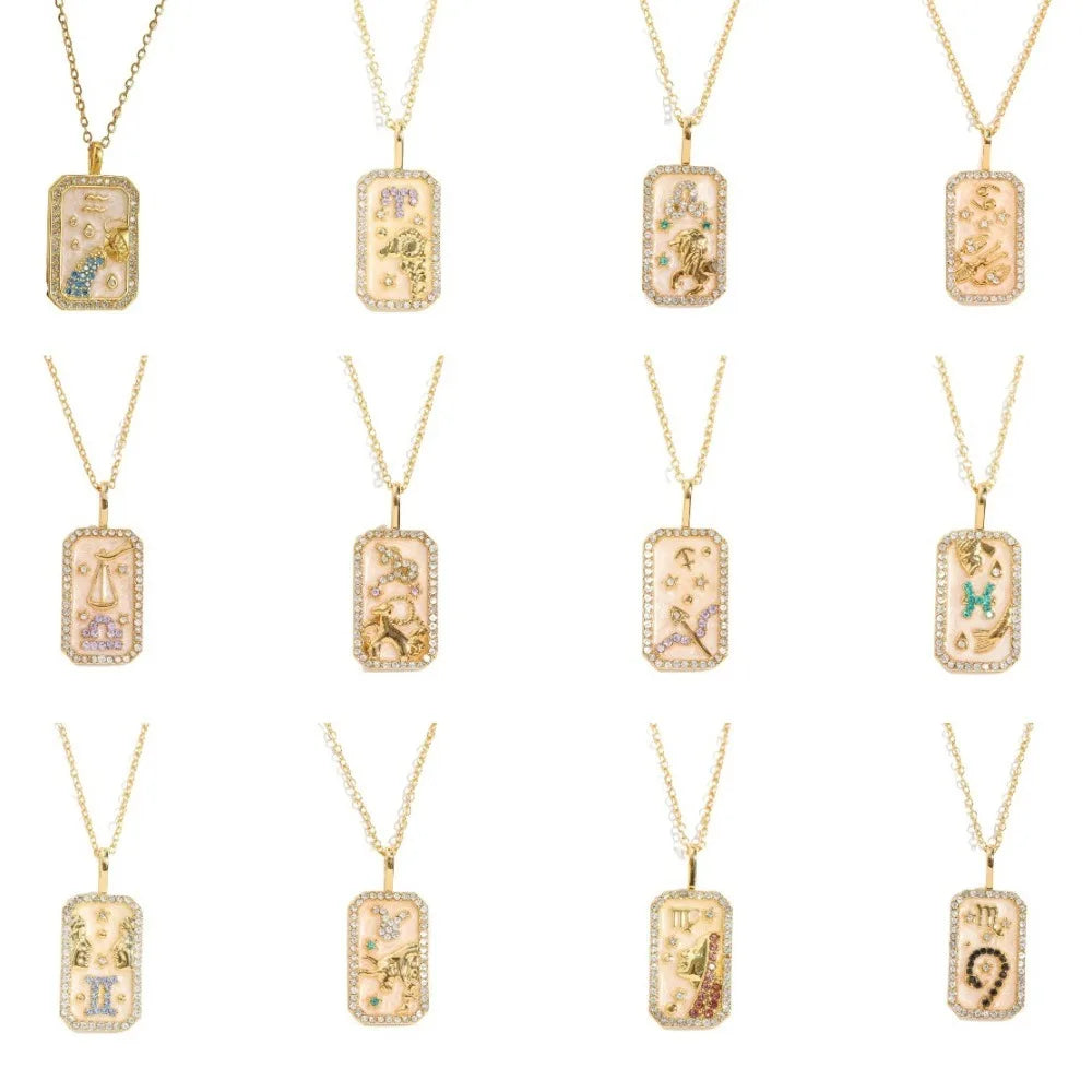 Gold Plated Zodiac Constellation Pendant Necklace – 12 Signs Pendant Necklace PLUSH