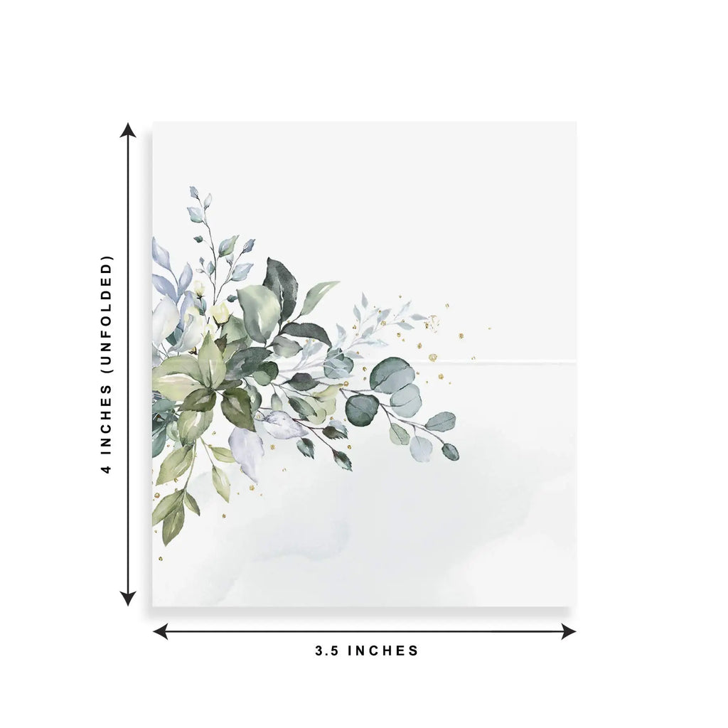 Green Leaf Watercolor Place Cards Pack of 50 – Pre-Scored Wedding Place Cards PLUSH