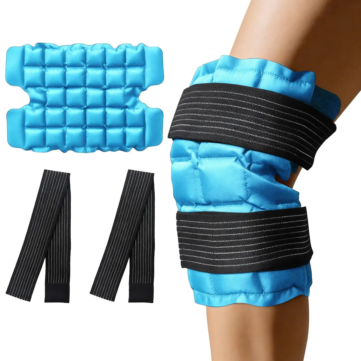 2-in-1 Reusable Hot & Cold Knee Wrap | Adjustable Gel Ice Pack Hot Cold Therapy Wrap PLUSH Blue