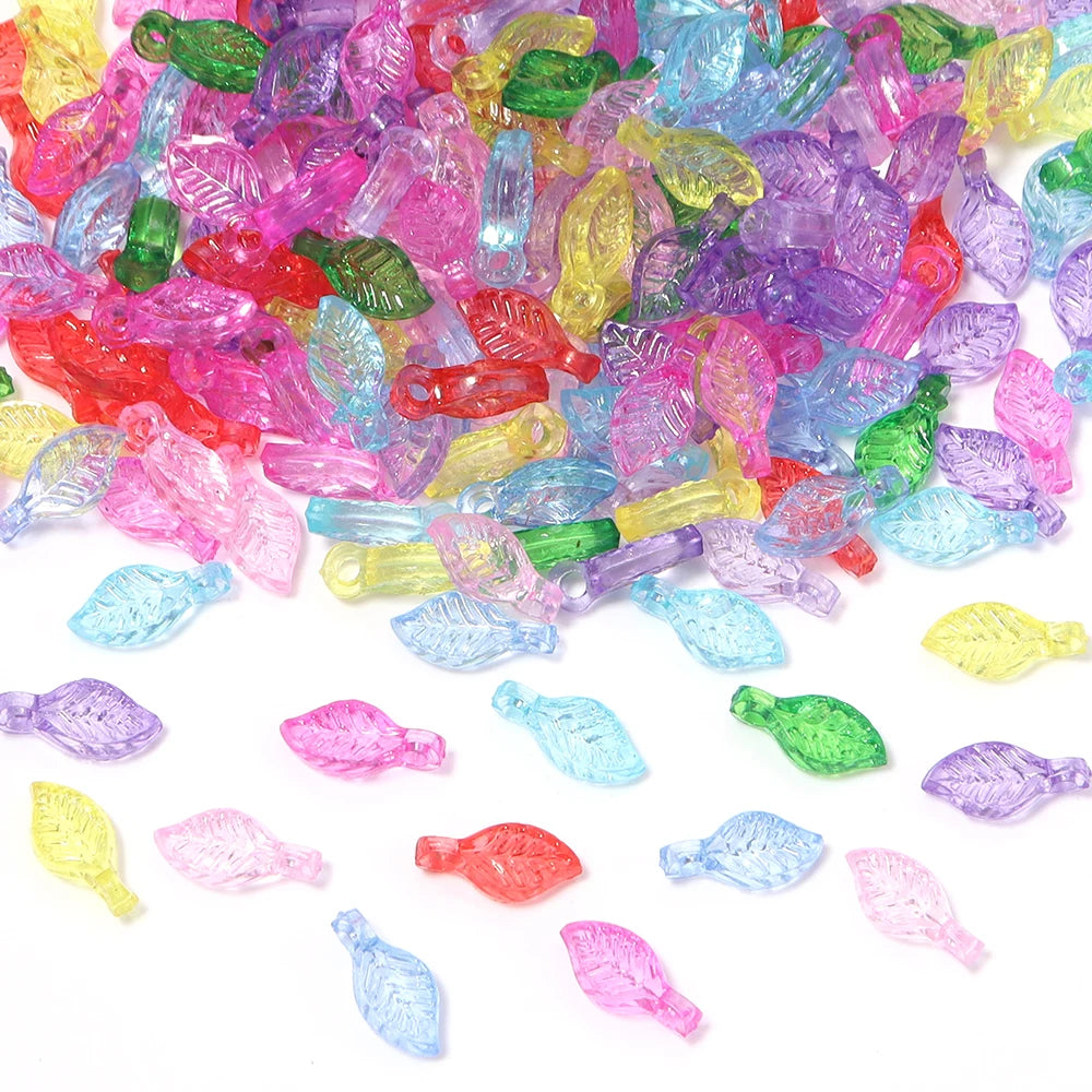 200pcs Green Leaf Glass Crystal Charm Beads – DIY Jewelry Glass Charm Beads PLUSH mixed