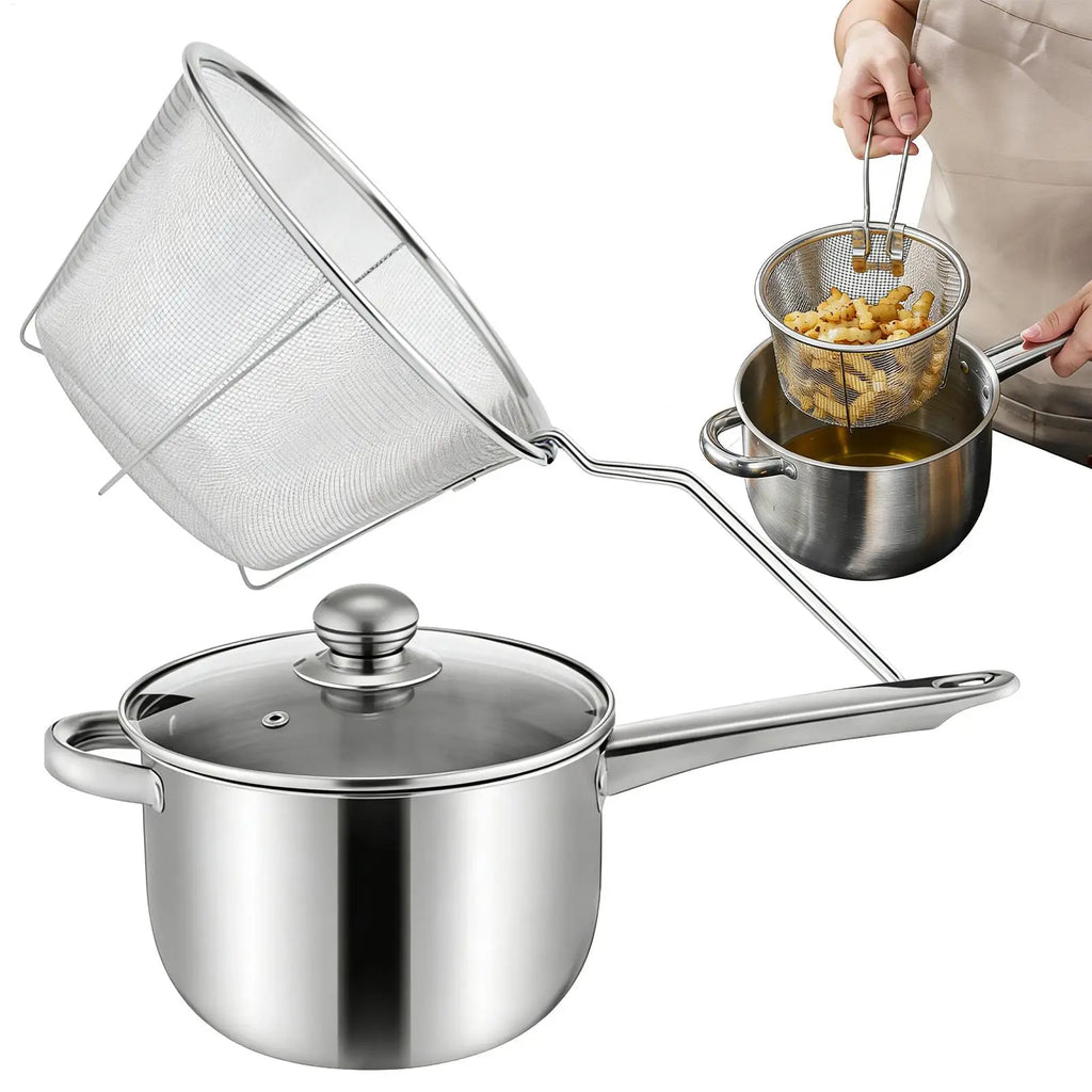 3L Stainless Steel Deep Frying Pot with Basket & Strainer Deep Frying Pot PLUSH