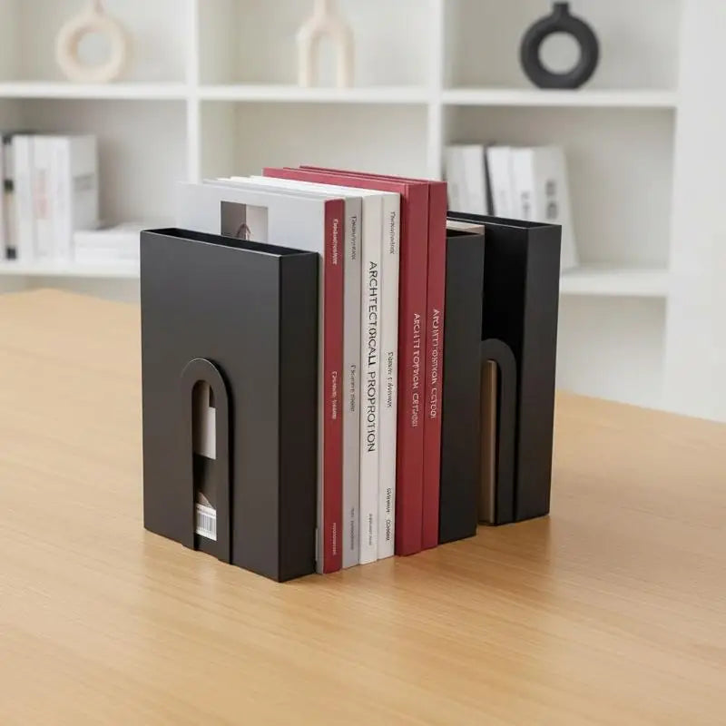 2-Pack L-Shaped Iron Bookends – Non-Slip Heavy-Duty Book Holders Iron Bookends PLUSH