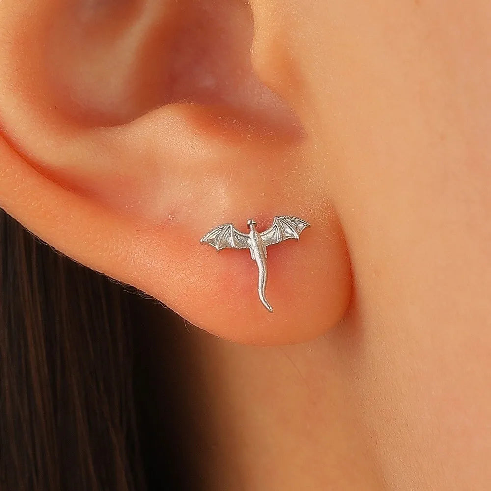 Vintage Dragon Stud Earrings – Unique Flying Dragon Metal Studs Dragon Stud Earrings PLUSH