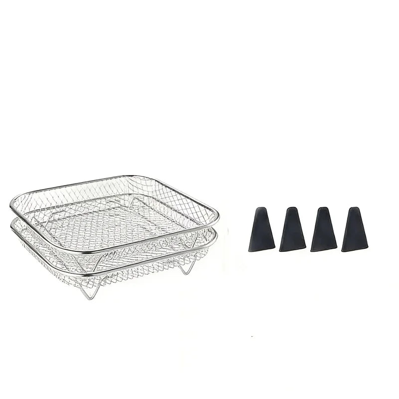 Square Air Fryer Rack Set – 3 Stainless Steel Racks + Clips Air Fryer Rack Set PLUSH