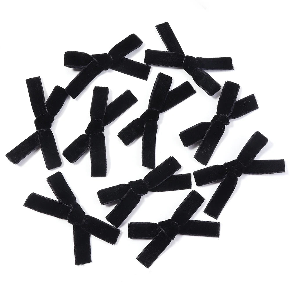 10pcs Velvet Bowknot Bows – DIY Jewelry & Christmas Decor Velvet Craft Bows PLUSH black 1cm