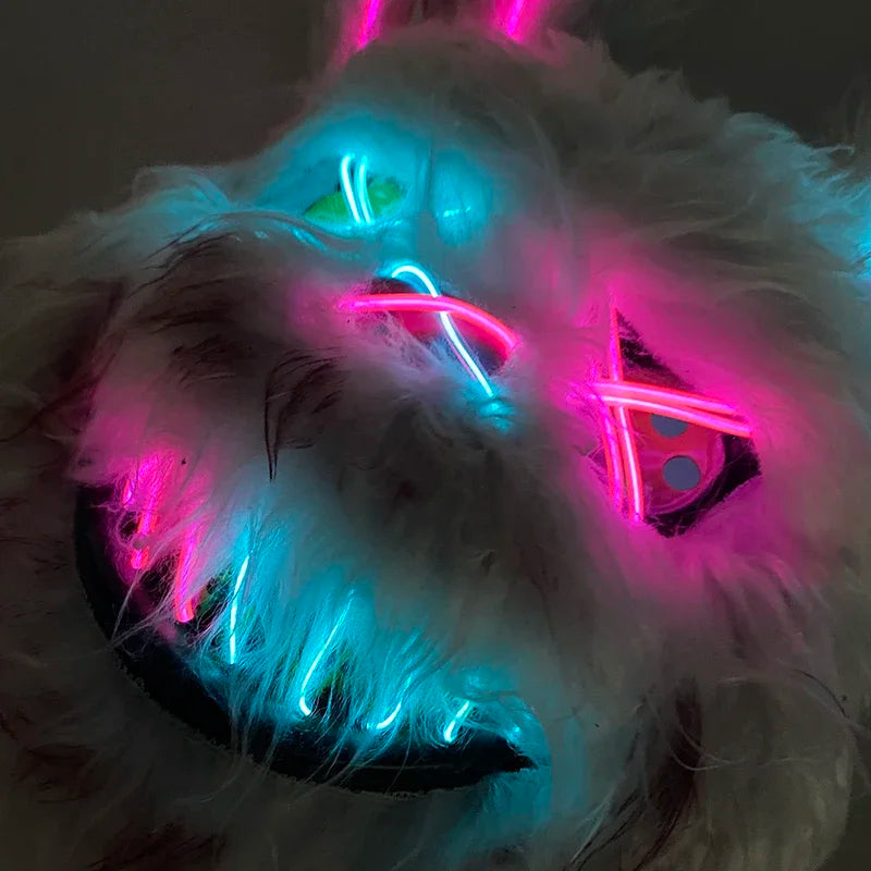LED Glowing Rabbit Mask – Halloween Cosplay Costume Headgear Halloween Costume Mask PLUSH