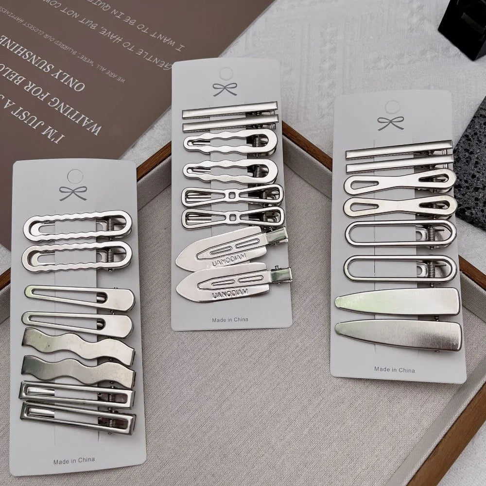 8pcs Metal Silver Geometric Hair Clips – Korean Barrettes Hair Clips Barrettes PLUSH