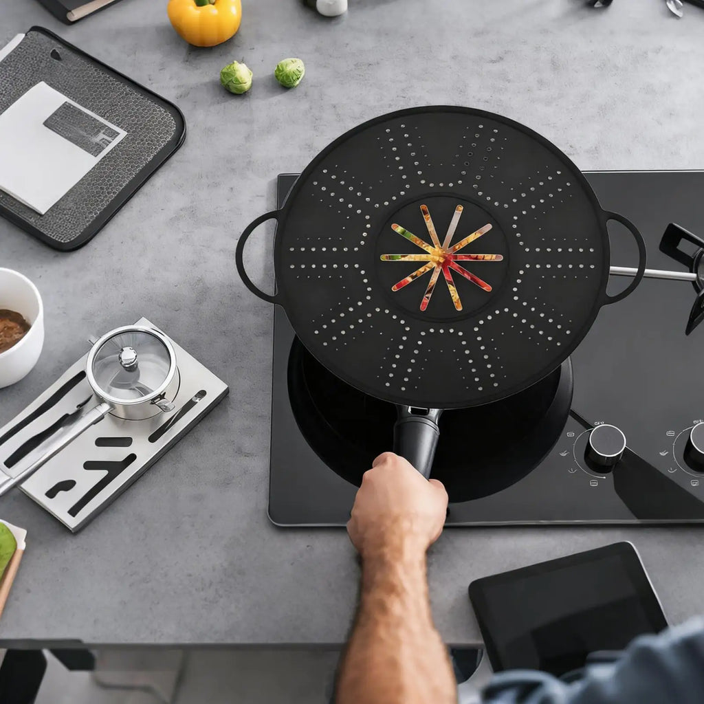 Foldable Silicone Splatter Screen for Frying Pan | Dishwasher Safe Splatter Screen PLUSH