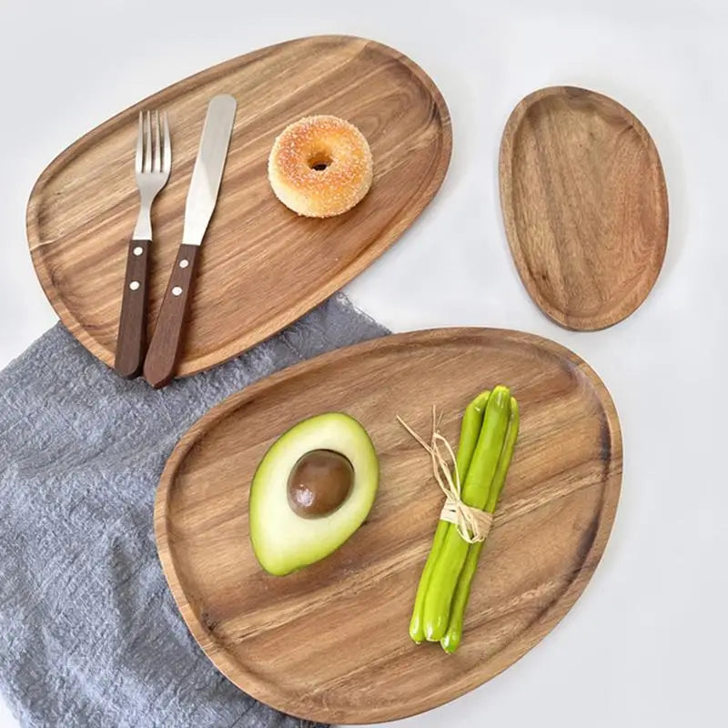 Rustic Wooden Serving Platter – Oval Wood Tray for Food & Decor Wooden Serving Tray PLUSH