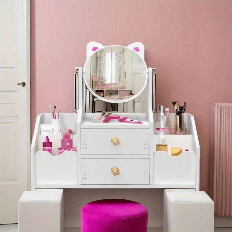 Freestanding Makeup Organizer with Mirror | Vanity Storage Makeup Organizer PLUSH