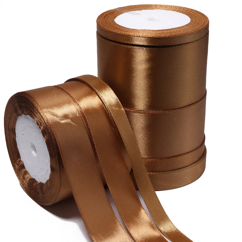 25 Yards Gold Brown Satin Ribbon – Gift Wrapping & DIY Decor Satin Craft Ribbon PLUSH