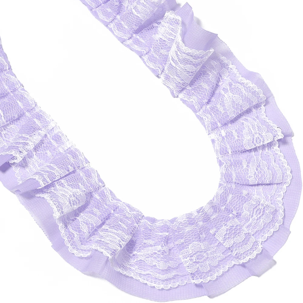 2 Yards 5cm Double Layer Chiffon Lace Ruffled Trim | DIY Sewing Lace Ruffled Trim PLUSH Purple 5cm 2yards