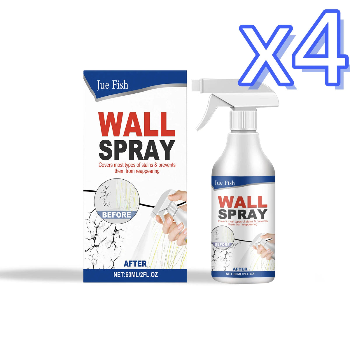 Jue-Fish Wall Repair Spray – Fast-Drying Interior Touch-Up Paint Wall Repair Spray PLUSH 60ml Boxed x4