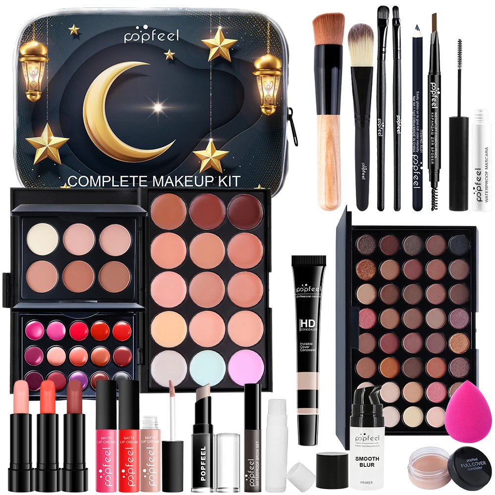 POPFEEL 24-Piece Festival Makeup Set – Complete Cosmetic Kit Makeup Gift Set PLUSH