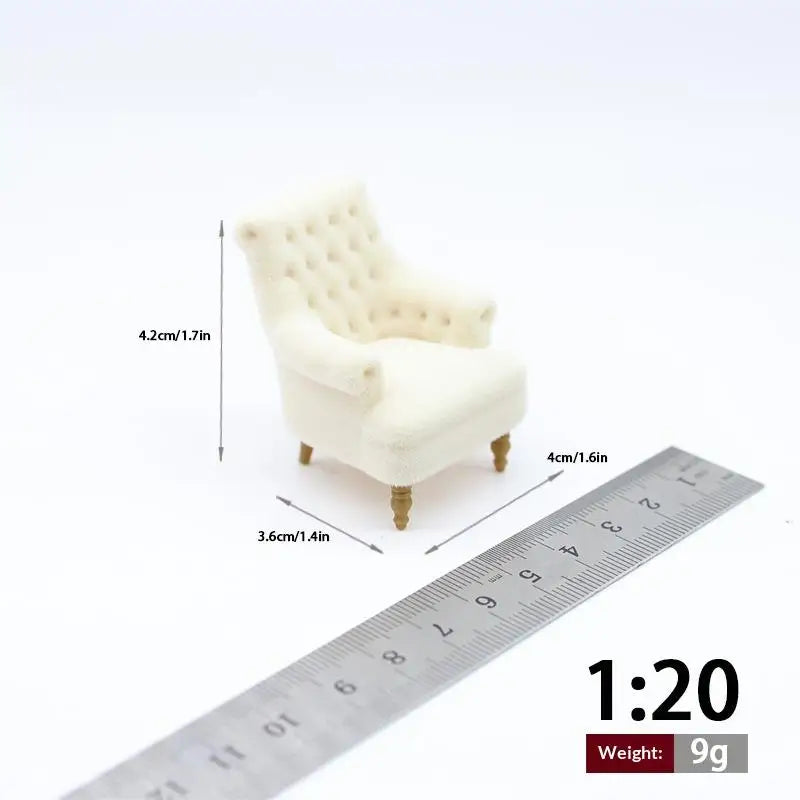 Mini Flocked Dollhouse Armchair 1:12–1:30 Scale Sofa Chair Dollhouse Furniture PLUSH A4