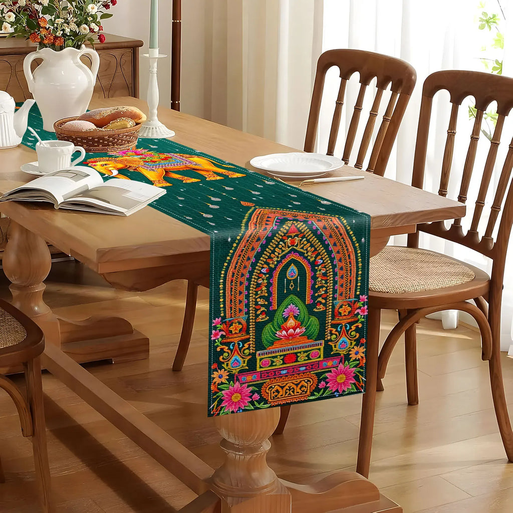 Indian Elephant Table Runner – Golden Temple Floral Décor Table Runner PLUSH