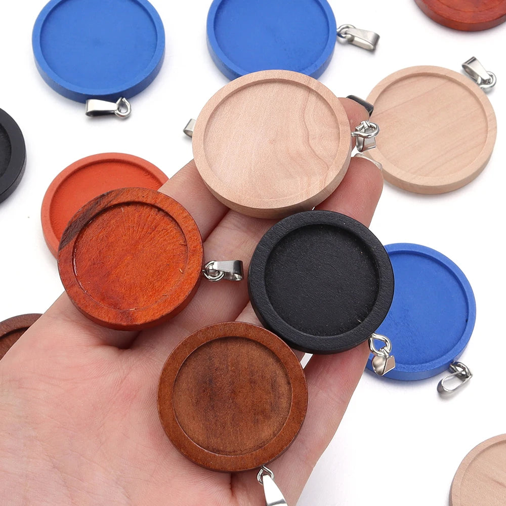 Round Wood Blank Pendant Settings 25/30mm Cabochon Base Tray Pendant Base Settings PLUSH