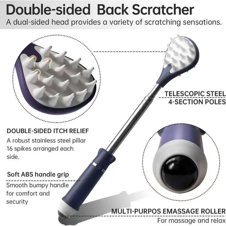 Telescoping Back Scratcher & Ball Massage Stick – Portable Back Scratcher Massager PLUSH