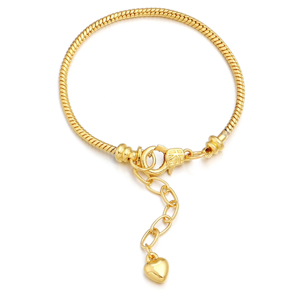 Metal Snake Chain Bracelet Blank with Heart Drop Extender Bracelet Blank PLUSH Gold