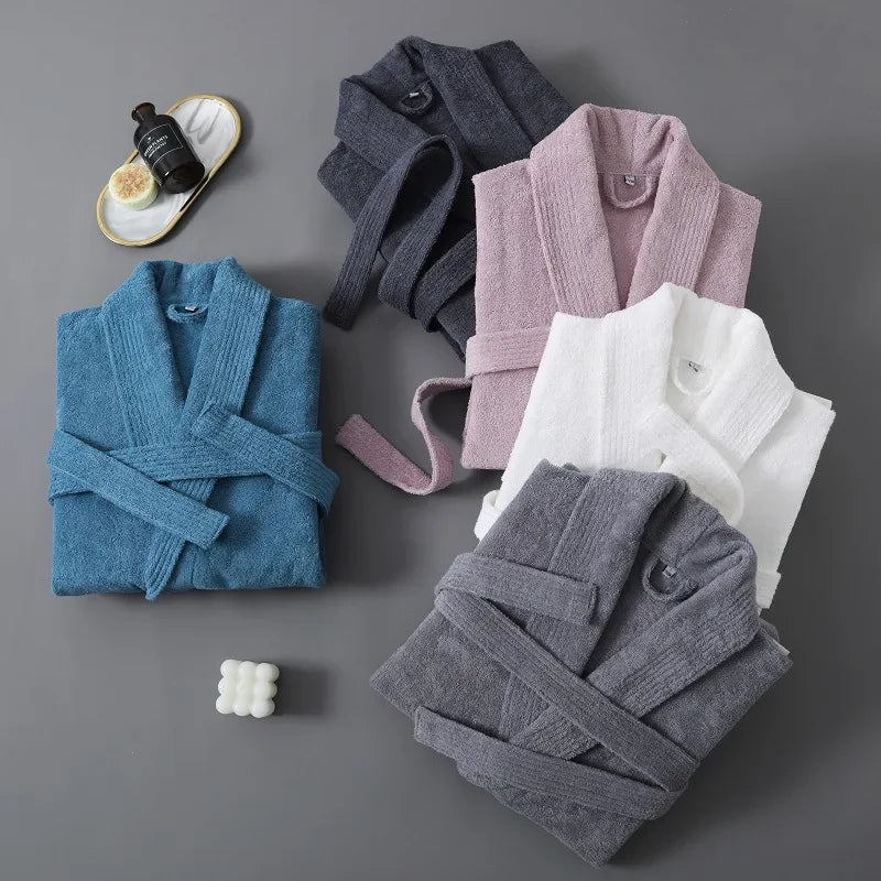 100% Cotton Terry Bathrobe – Unisex Kimono Dressing Gown Cotton Terry Bathrobe PLUSH