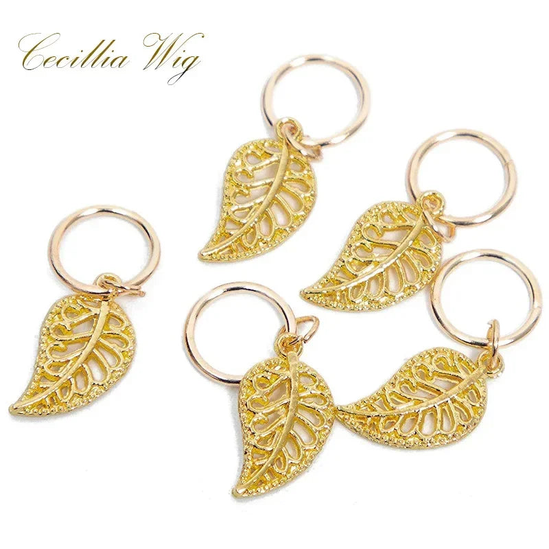 5pcs Dreadlock Beads Hair Braid Cuffs – Gold Leaf & Shell Rings Dreadlock Hair Cuffs PLUSH Gold leaf A 5pcs