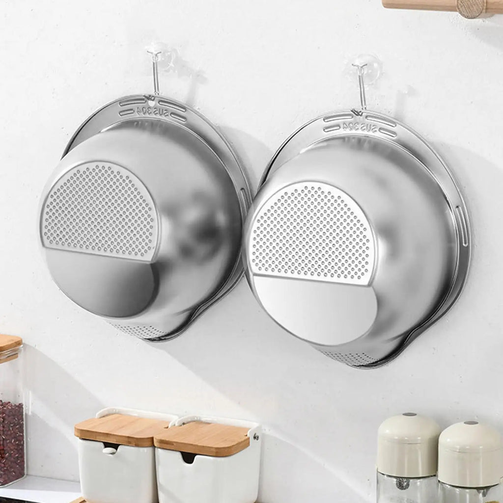 Stainless Steel Rice Washing Basin & Colander Strainer Colander Strainer Bowl PLUSH
