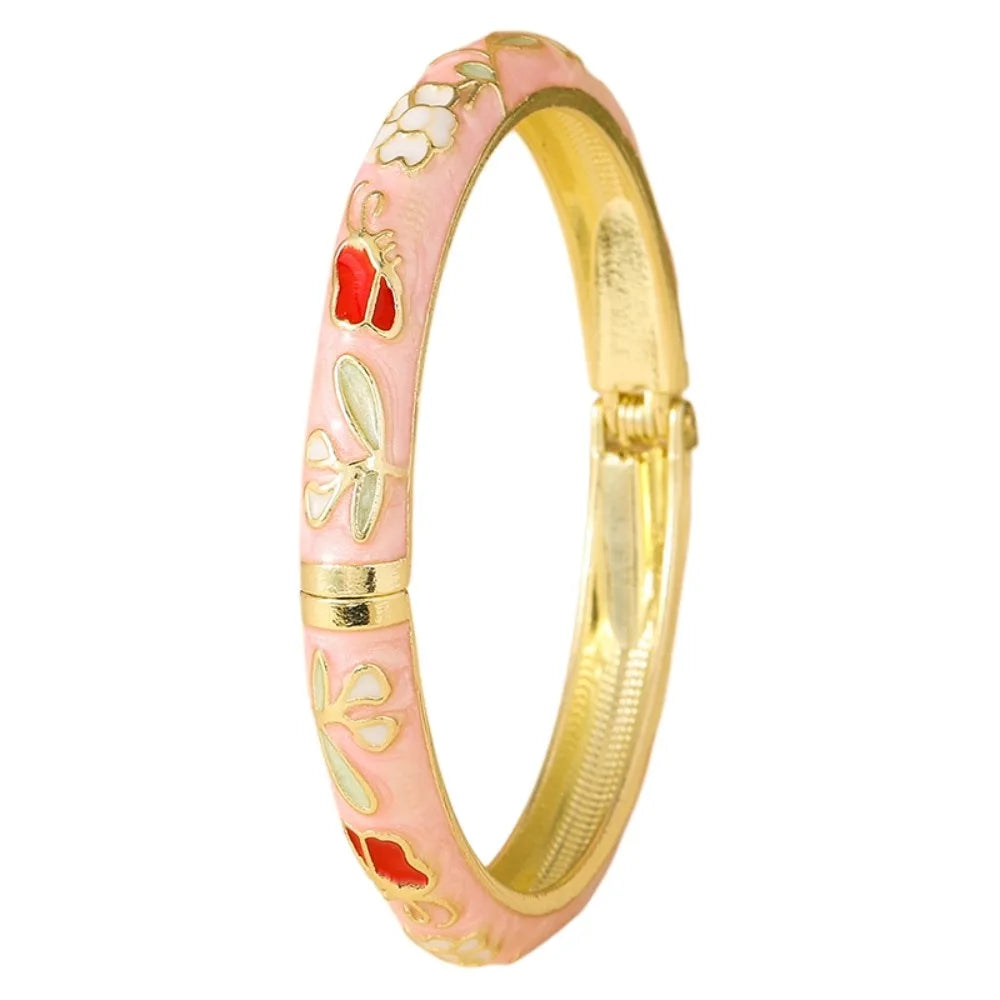 Enamel Cloisonne Floral Bangle – Vintage Women's Bracelet Enamel Bangle PLUSH StyleB Pink