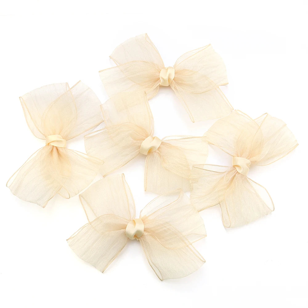 5pcs Satin Organza Ribbon Bows – DIY Crafts & Decoration Ribbon Bows PLUSH Yellow 10.5-11.5cm