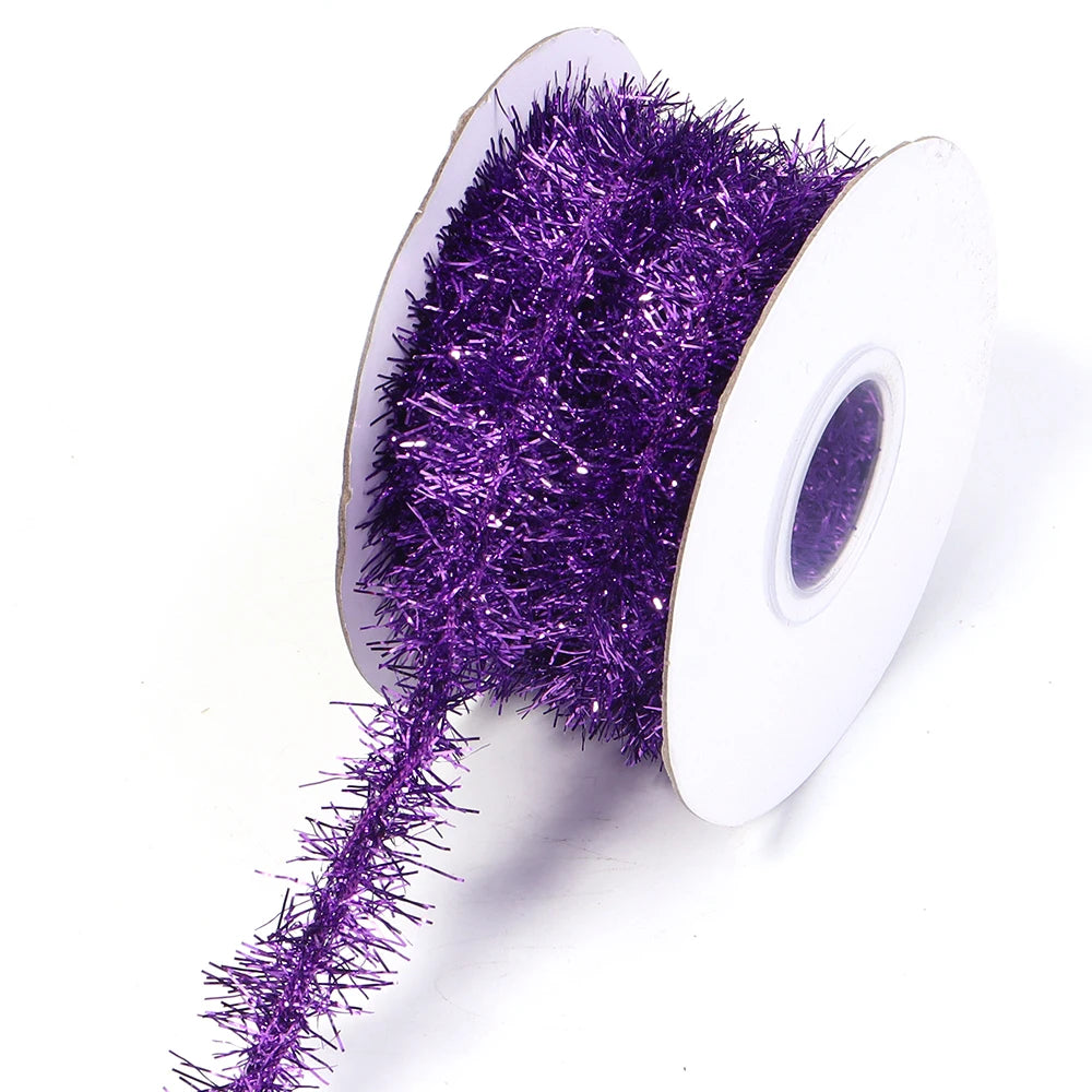 10 Yards Christmas Tinsel Garland Glitter Fringe Trim Ribbon Tinsel Trim Ribbon PLUSH purpkle