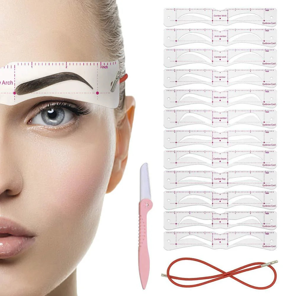 Reusable Eyebrow Stencil Set – 12 Shape 3D Brow Template Kit Eyebrow Stencil Kit PLUSH